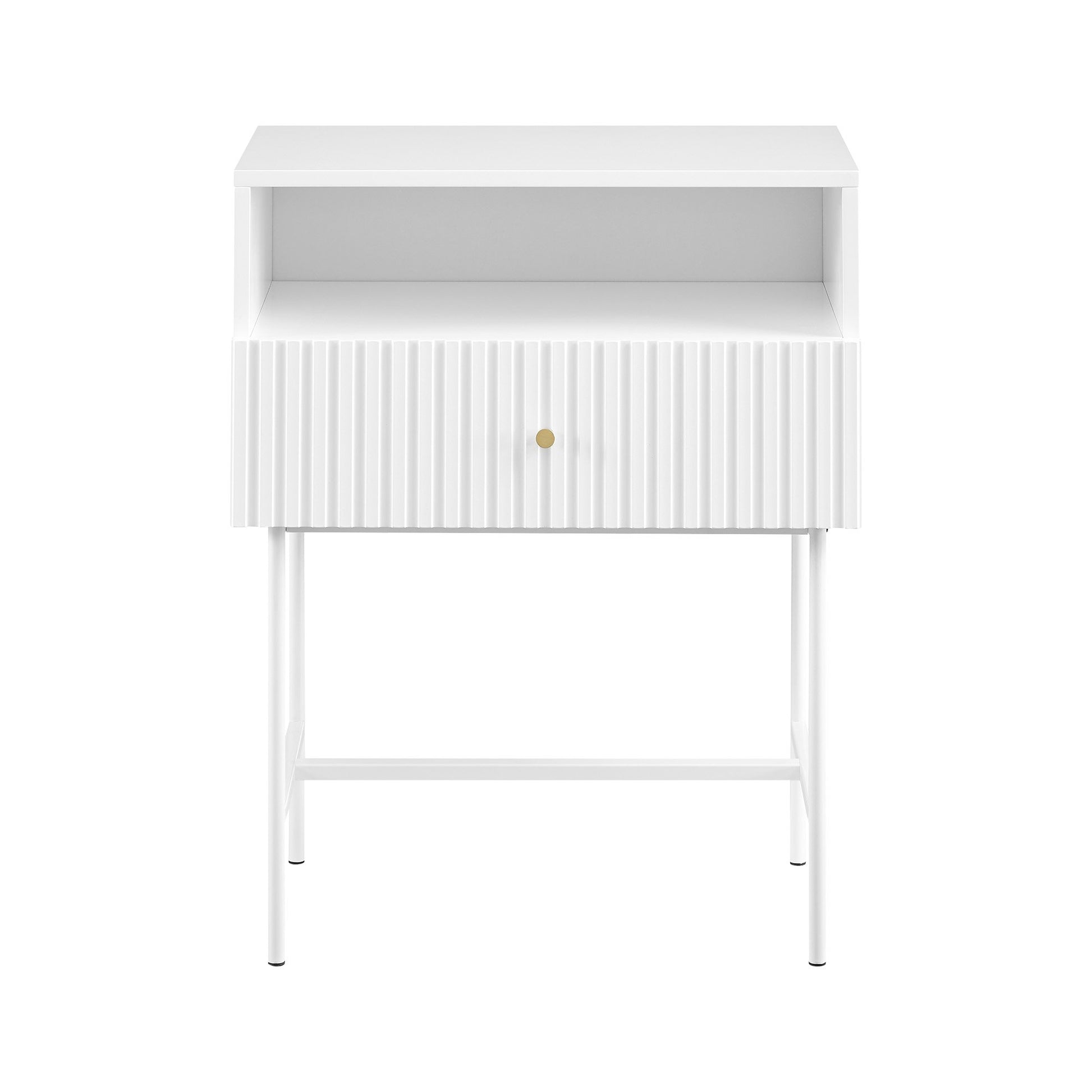 White Fluted Bedside Table Cecil Elegance