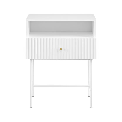White Fluted Bedside Table Cecil Elegance