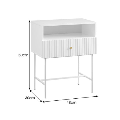 White Fluted Bedside Table Cecil Elegance