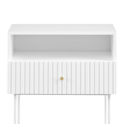 White Fluted Bedside Table Cecil Elegance