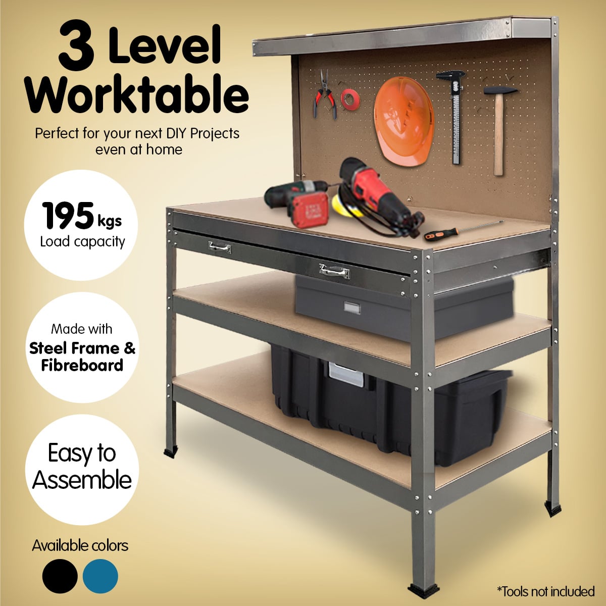Work Bench Silver Storage Table 120x60x155cm