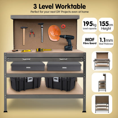 Work Bench Silver Storage Table 120x60x155cm
