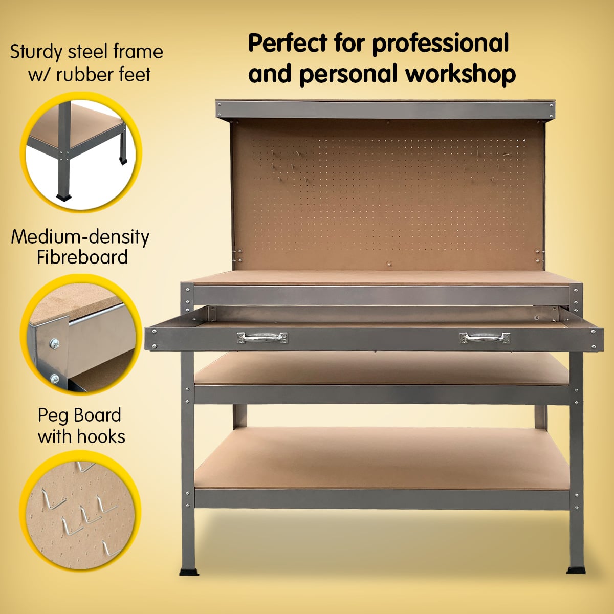 Work Bench Silver Storage Table 120x60x155cm