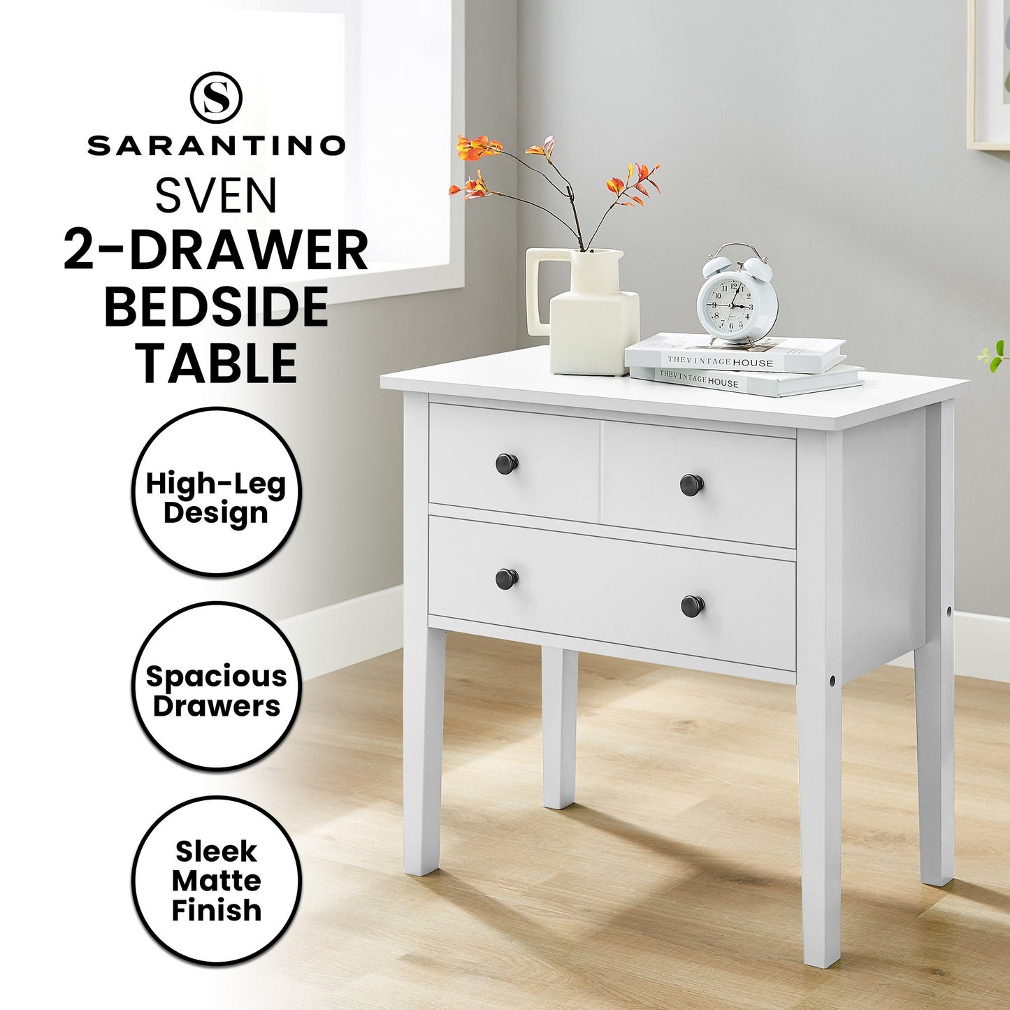 White Sven Nightstand Sleek Bedside Table