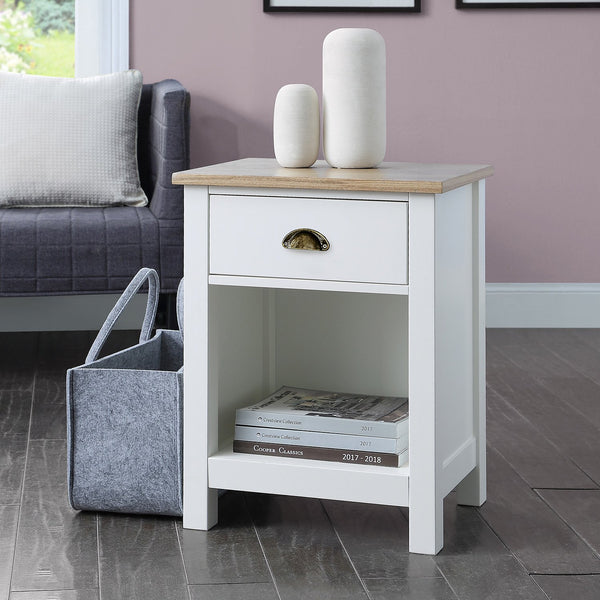  Elegant Bedside Table in White Natural Finish