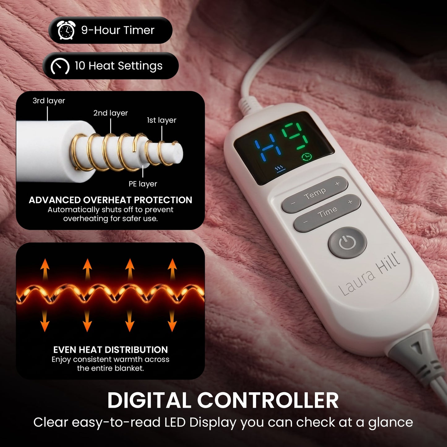 Electric Heated Blanket Throw 10 Heat Settings | HomeAndLiving
