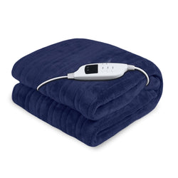 Heated Electric Blanket Coral Warm Fleece Winter Blue
