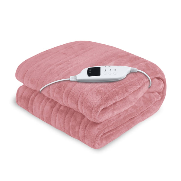  Hill Heated Electric Blanket Throw Rug Coral Warm Fleece Pink