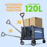Collapsible 120L Blue Camping Trolley Steel Picnic Shopping Cart
