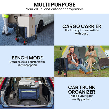 Collapsible 120L Blue Camping Trolley Steel Picnic Shopping Cart