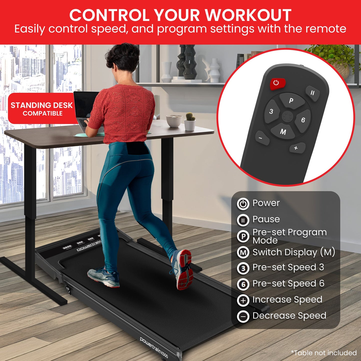 Powertrain K500 Walking Pad Treadmill Electric Exercise Home Gym Cardio Running fitness 122x60x109cm, view 10