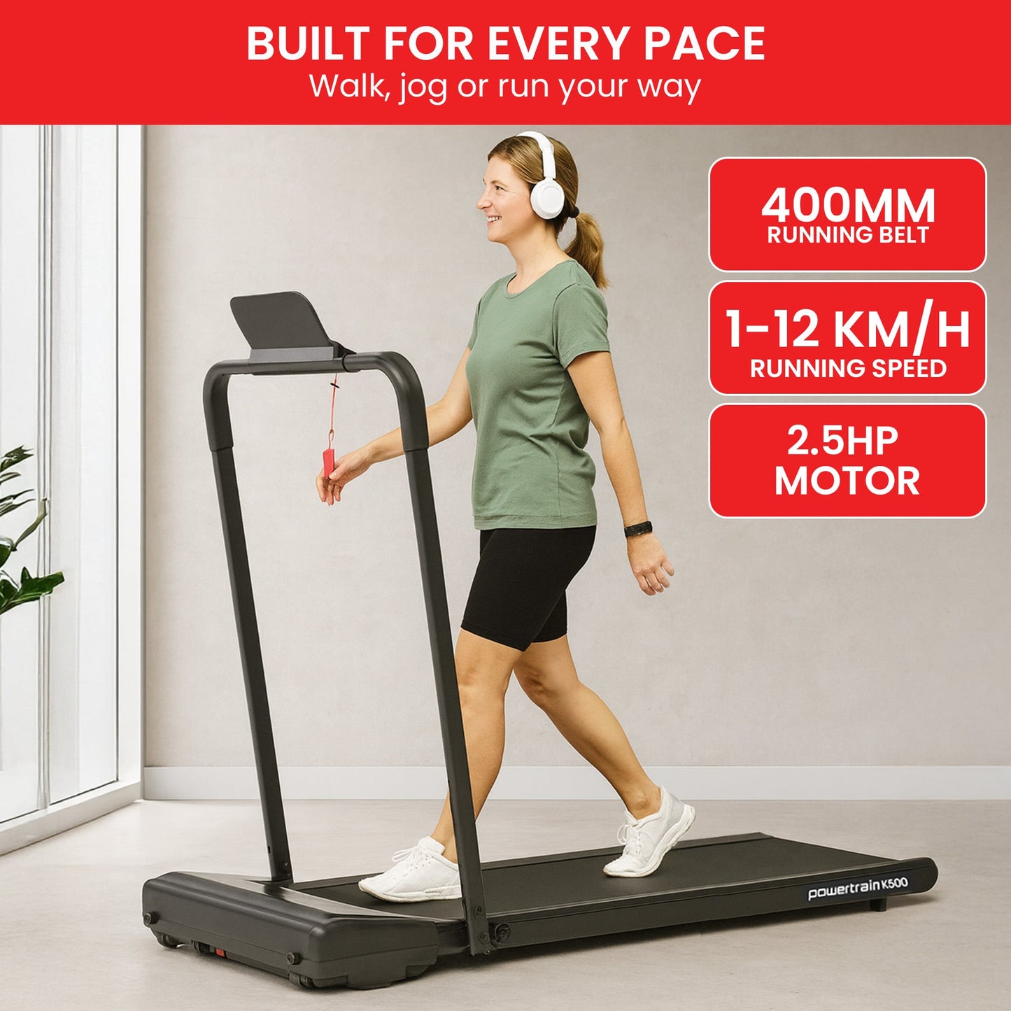 Powertrain K500 Walking Pad Treadmill Electric Exercise Home Gym Cardio Running fitness 122x60x109cm, view 11