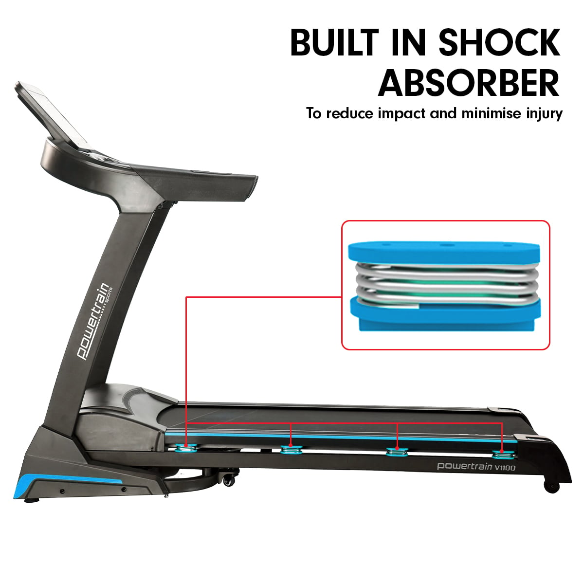 V1100 Treadmill 480mm Belt 20km/h Touch Screen WIFI 12 Programs