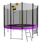 Outdoor 8ft Blizzard Trampoline Green with Purple Kids Basketball Set
