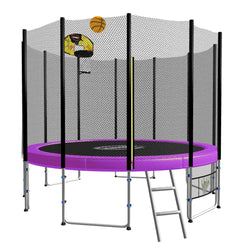 Outdoor 8ft Blizzard Trampoline Green with Purple Kids Basketball Set