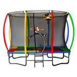 Outdoor Rectangular 6x9ft Trampoline with LED Basketball Set Rainbow