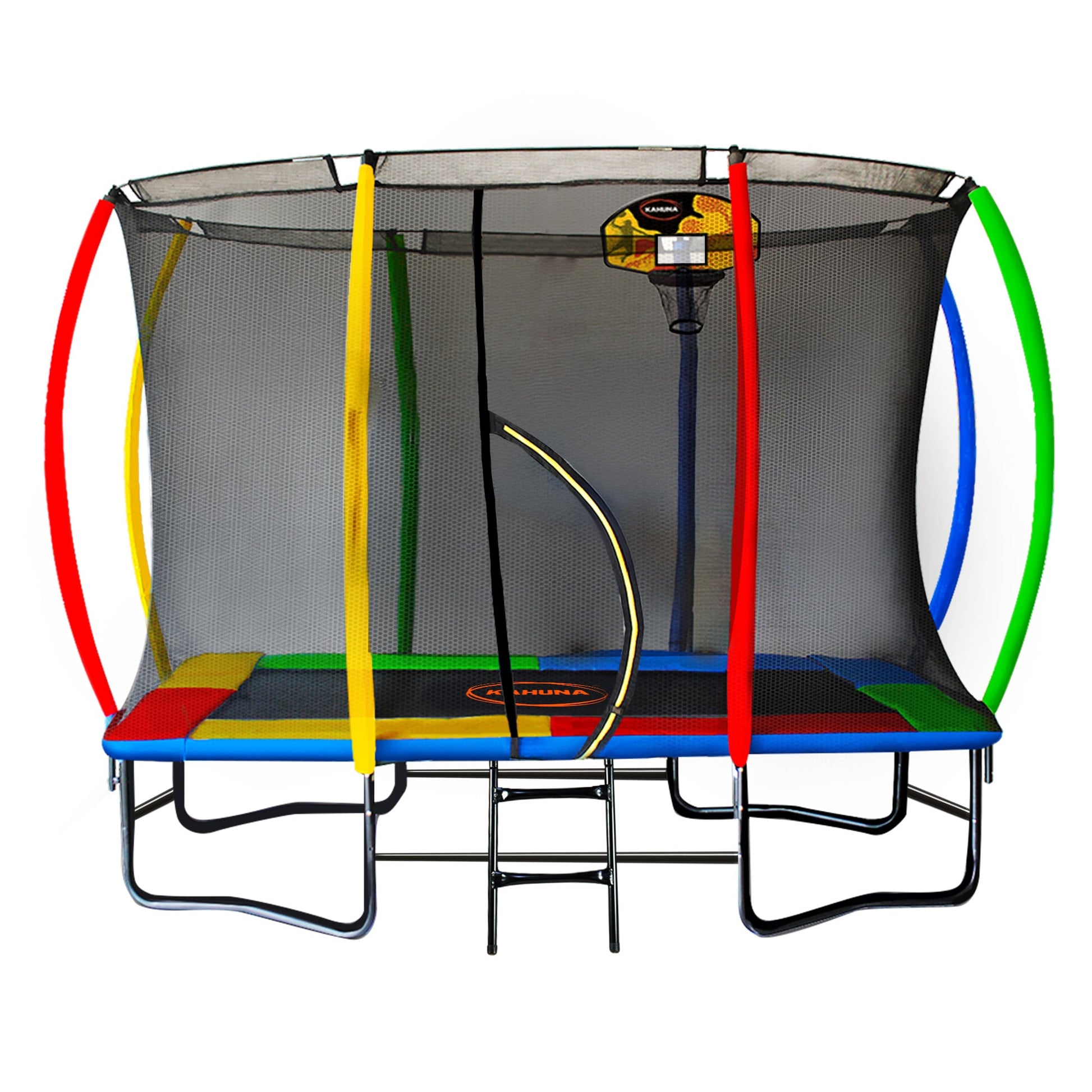 Outdoor Rectangular 6x9ft Trampoline with LED Basketball Set Rainbow