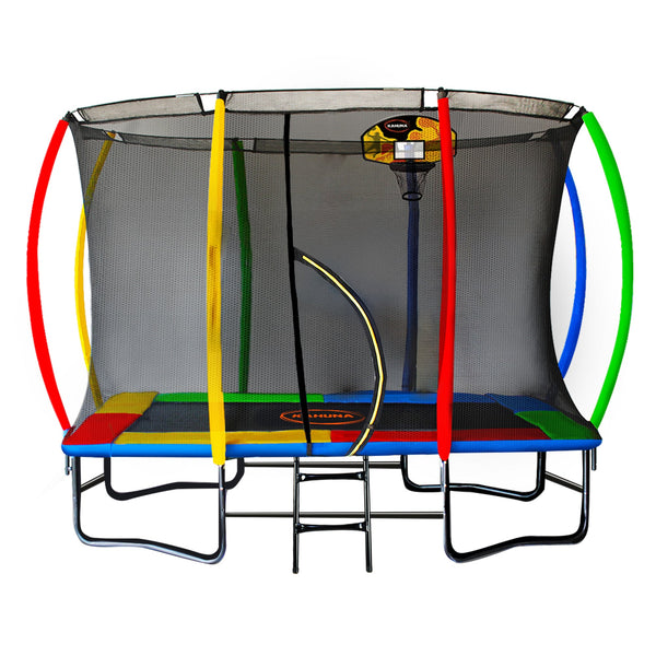  Outdoor 6ft x 9ft Trampoline with Basketball Set Rainbow Kids Fun