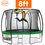 Outdoor 8ft Round Trampoline Green with Basketball Set for Kids