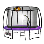 8ft Outdoor Trampoline with Basketball Hoop Purple Backyard Fun Fitness