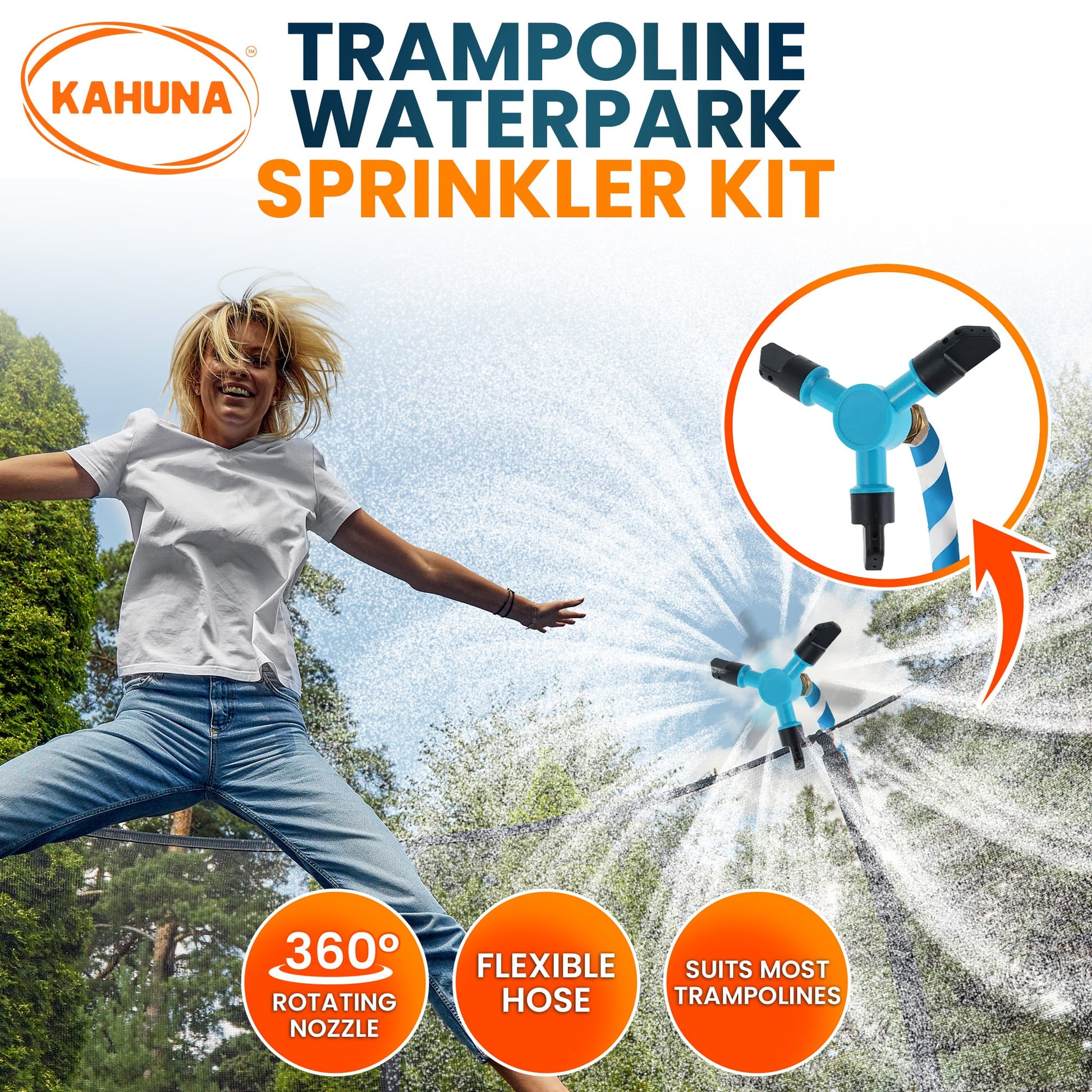 Waterpark Rotating Trampoline with Water Sprinkler Kit Adjustable Hose