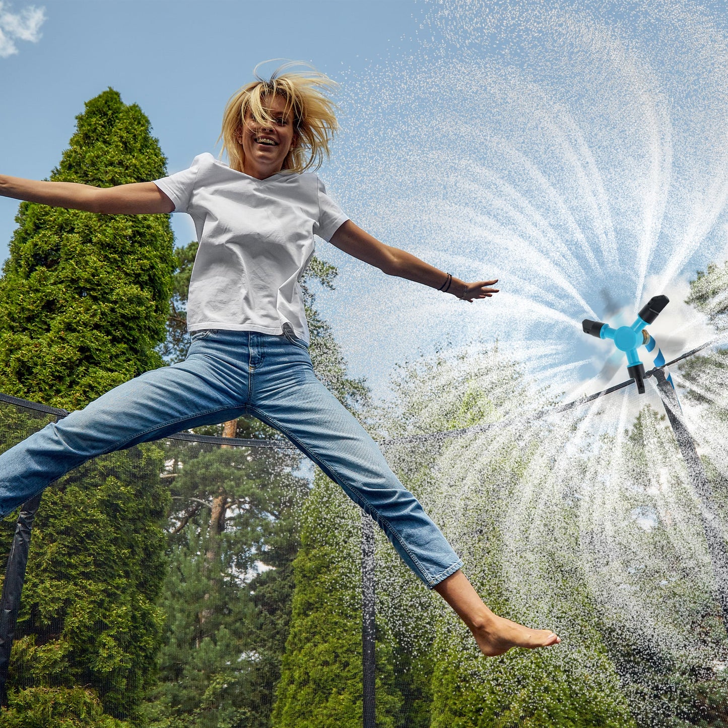 Waterpark Rotating Trampoline with Water Sprinkler Kit Adjustable Hose