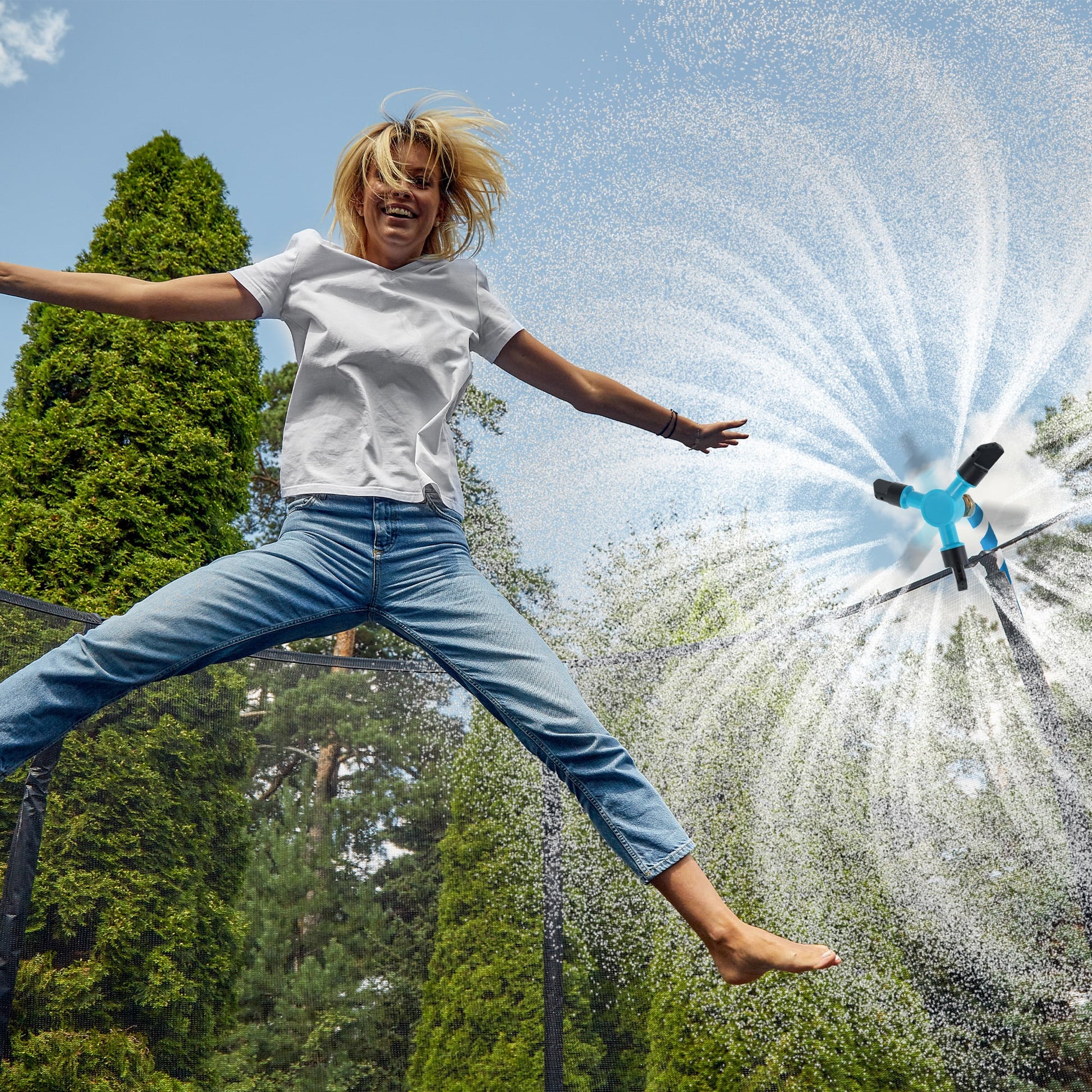Waterpark Rotating Trampoline with Water Sprinkler Kit Adjustable Hose