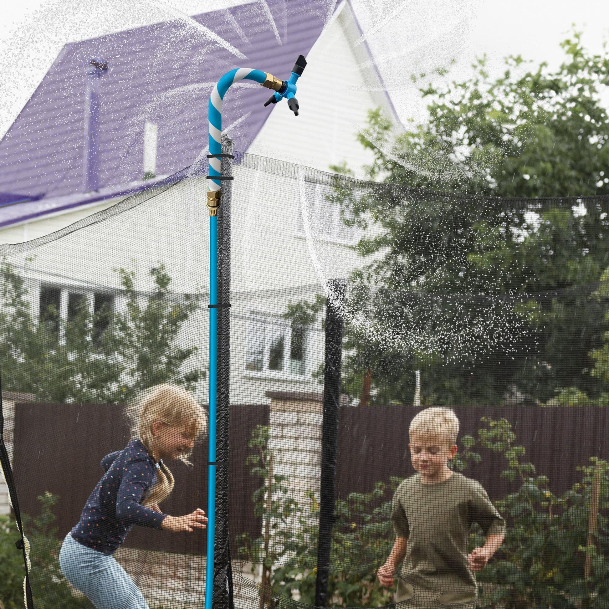 Waterpark Rotating Trampoline with Water Sprinkler Kit Adjustable Hose