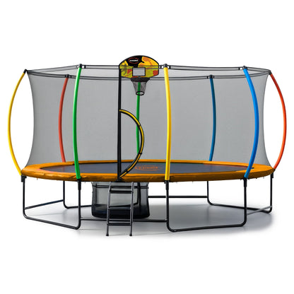 Outdoor 10x15ft Oval Trampoline w/ Basketball Set Rainbow Safety Pad