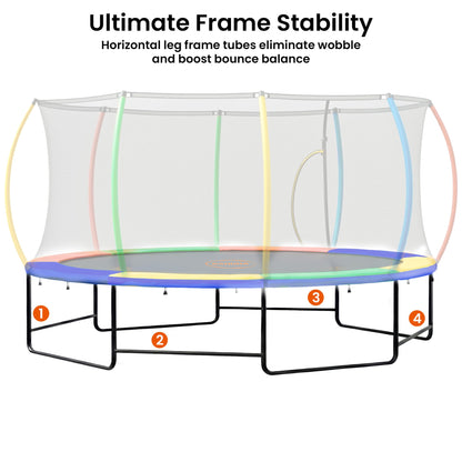 Outdoor 10x15ft Oval Trampoline w/ Basketball Set Rainbow Safety Pad