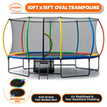 Outdoor 10ft x 15ft Oval Trampoline Reversible Rainbow Safety Pad