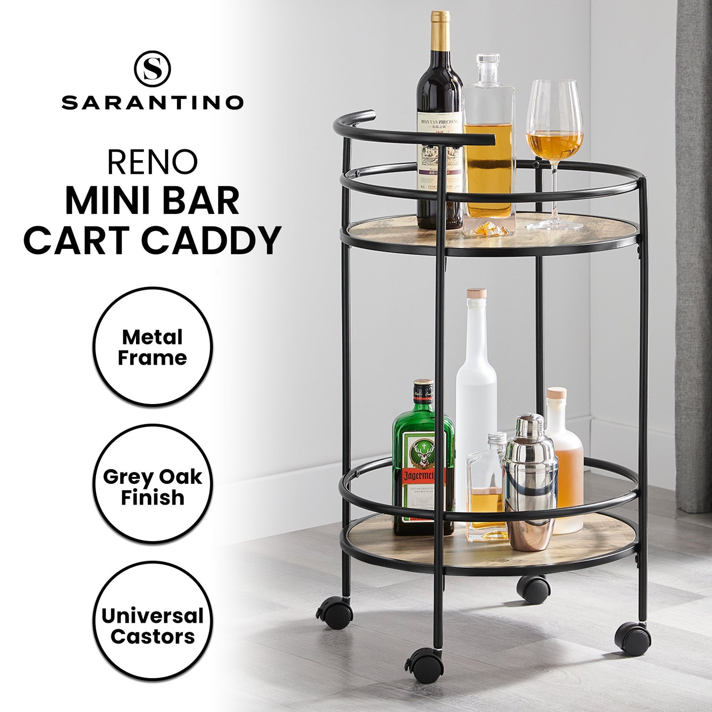 Grey Oak Mini Bar Cart Caddy