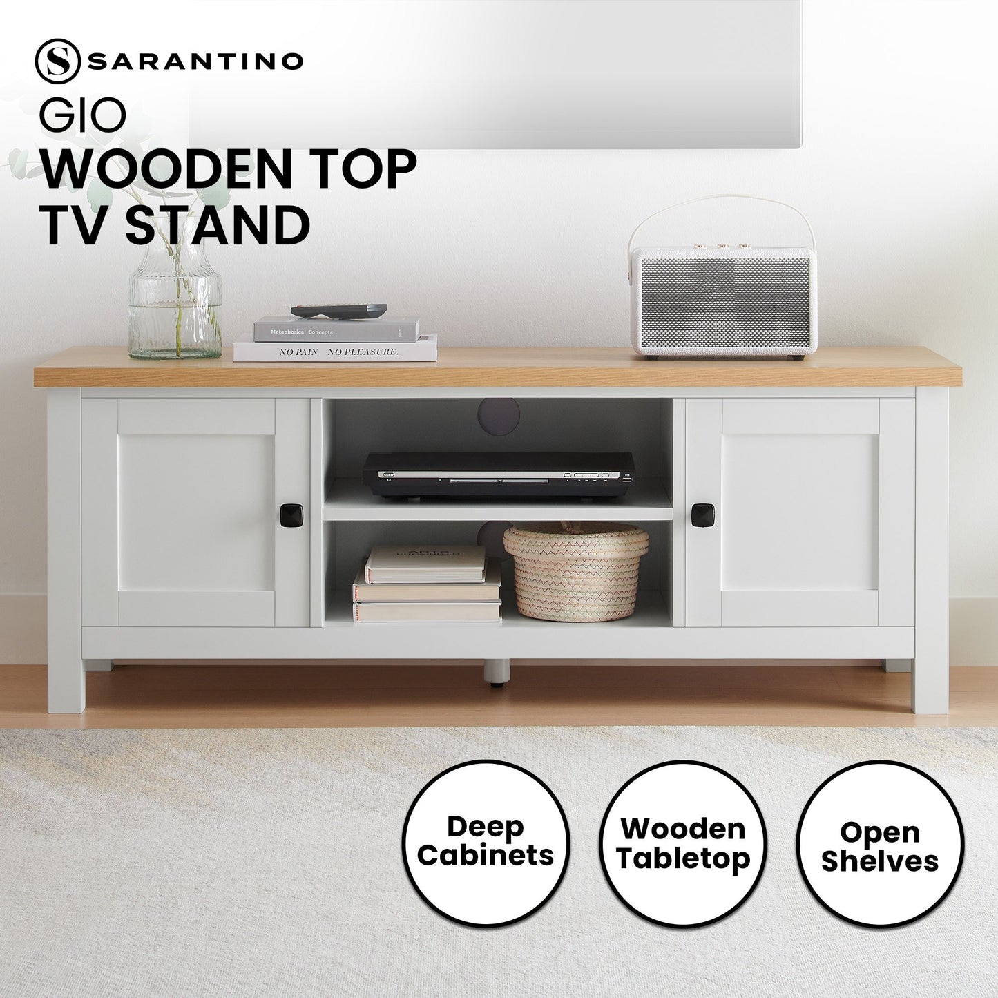 White Natural TV Stand Modern Media Unit