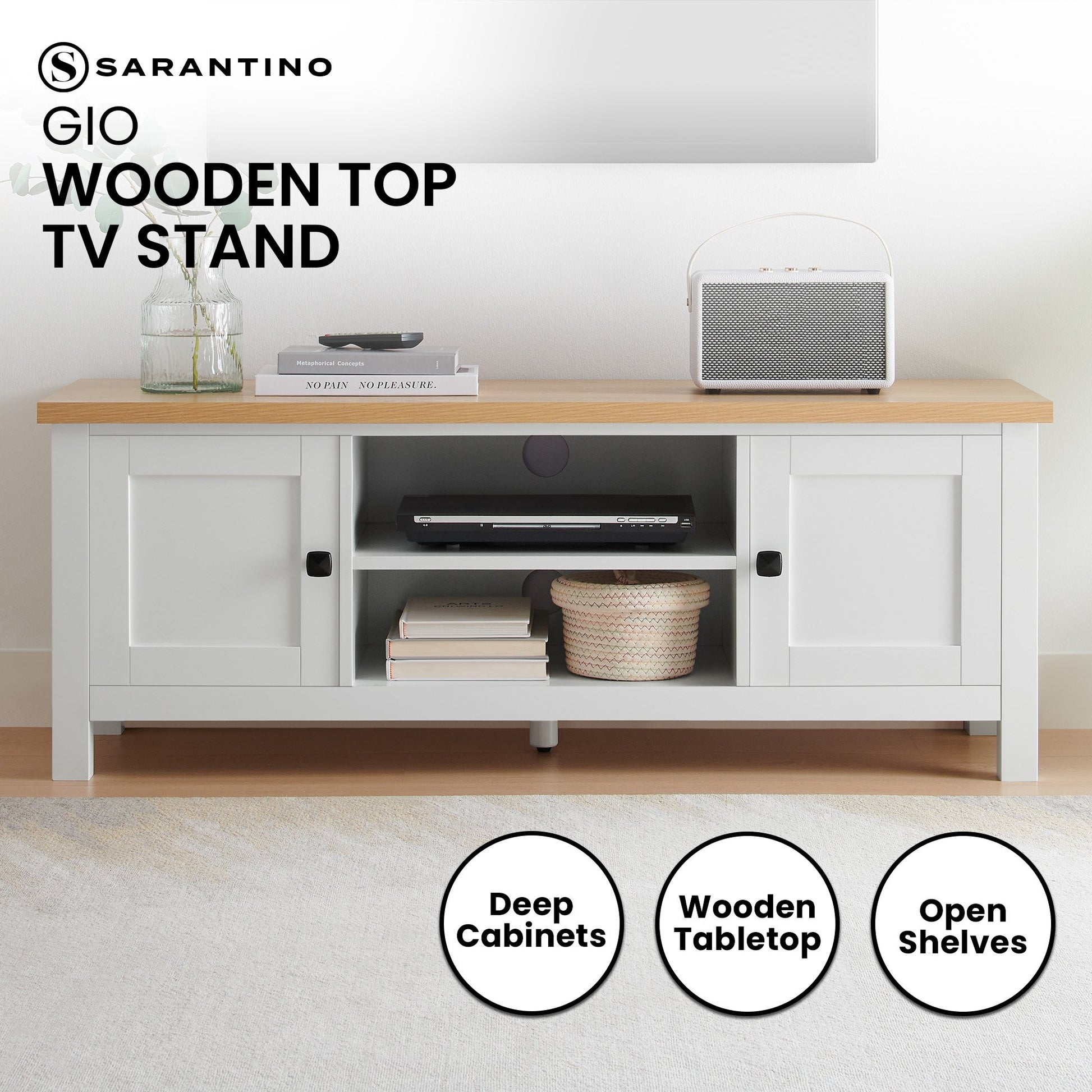 White Natural TV Stand Modern Media Unit
