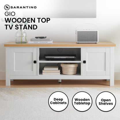White Natural TV Stand Modern Media Unit