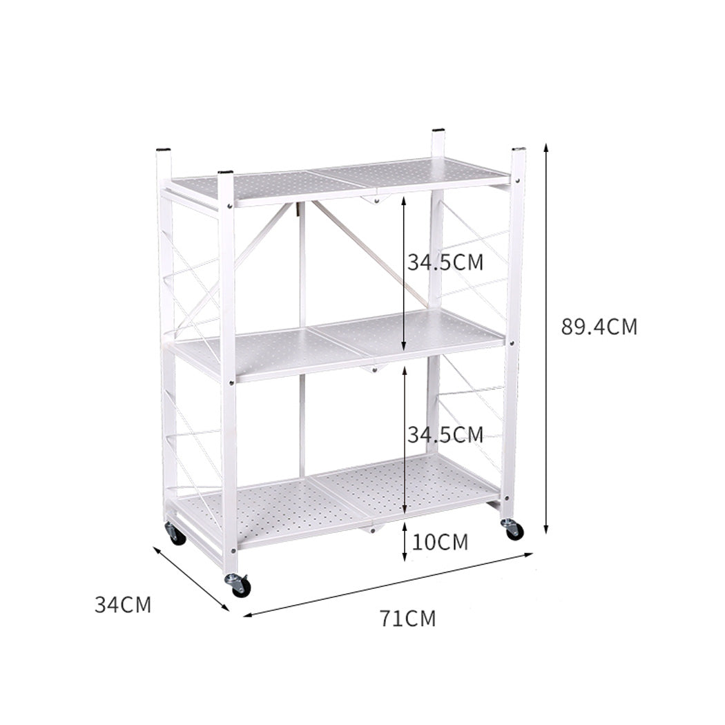 Foldable Storage Shelf Display White 3 Tiers