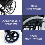 Black 24in Self-Propelled Foldable Steel Wheelchair for Mobility
