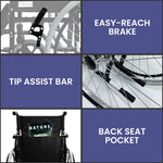 Black 24in Self-Propelled Foldable Steel Wheelchair for Mobility