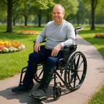 24in Foldable Wheelchair Black Heavy-Duty Steelframe Disability Mobility Aid