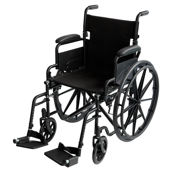  24in Foldable Wheelchair Black Heavy-Duty Steelframe Disability Mobility Aid