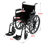 24in Foldable Wheelchair Black Heavy-Duty Steelframe Disability Mobility Aid