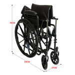 24in Foldable Wheelchair Black Heavy-Duty Steelframe Disability Mobility Aid