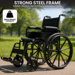 24in Foldable Wheelchair Black Heavy-Duty Steelframe Disability Mobility Aid