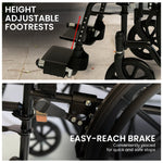 24in Foldable Wheelchair Black Heavy-Duty Steelframe Disability Mobility Aid