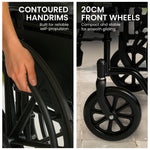 24in Foldable Wheelchair Black Heavy-Duty Steelframe Disability Mobility Aid