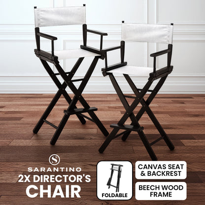 Tall Director Chair White Canvas 45x52.5x118cm
