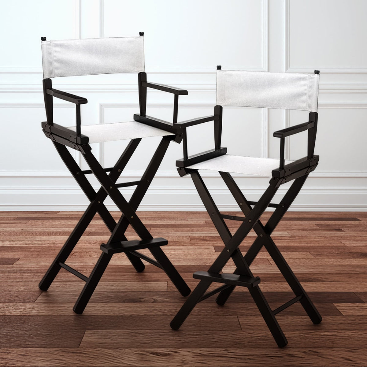 Tall Director Chair White Canvas 45x52.5x118cm