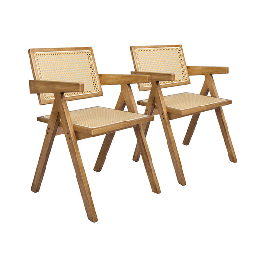 Contemporary 2x Dining Chair Solid Wood Rattan Natural  Adjustable