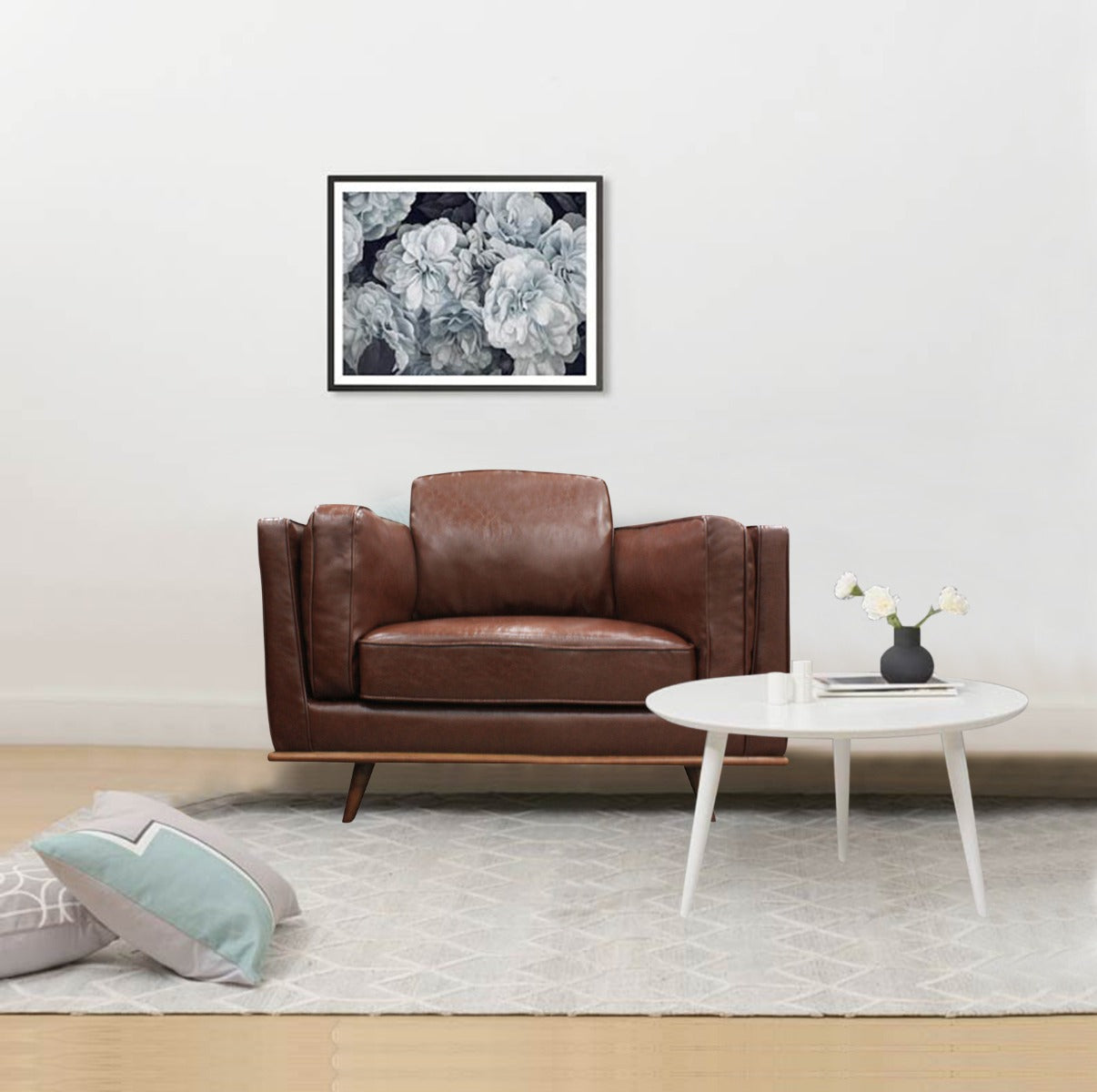 Brown Leather Armchair With Wooden Frame