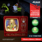 2-in-1 Vintage Radio Christmas Snowmen Snow Globe & Projector